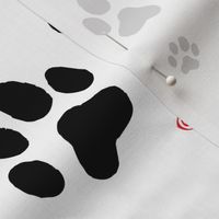 Paws Pawprints and Hearts - Black and Red on white