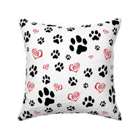 Paws Pawprints and Hearts - Black and Red on white