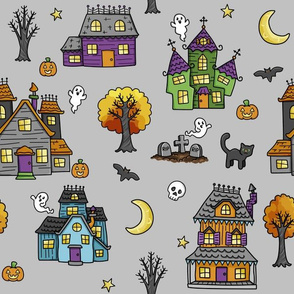 haunted houses on grey