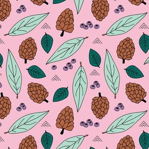 Acorns and leaves fall winter garden pink mint