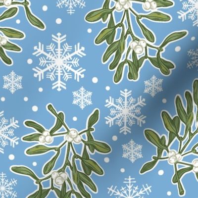 Mistletoe & Snowflakes-Blue-Small