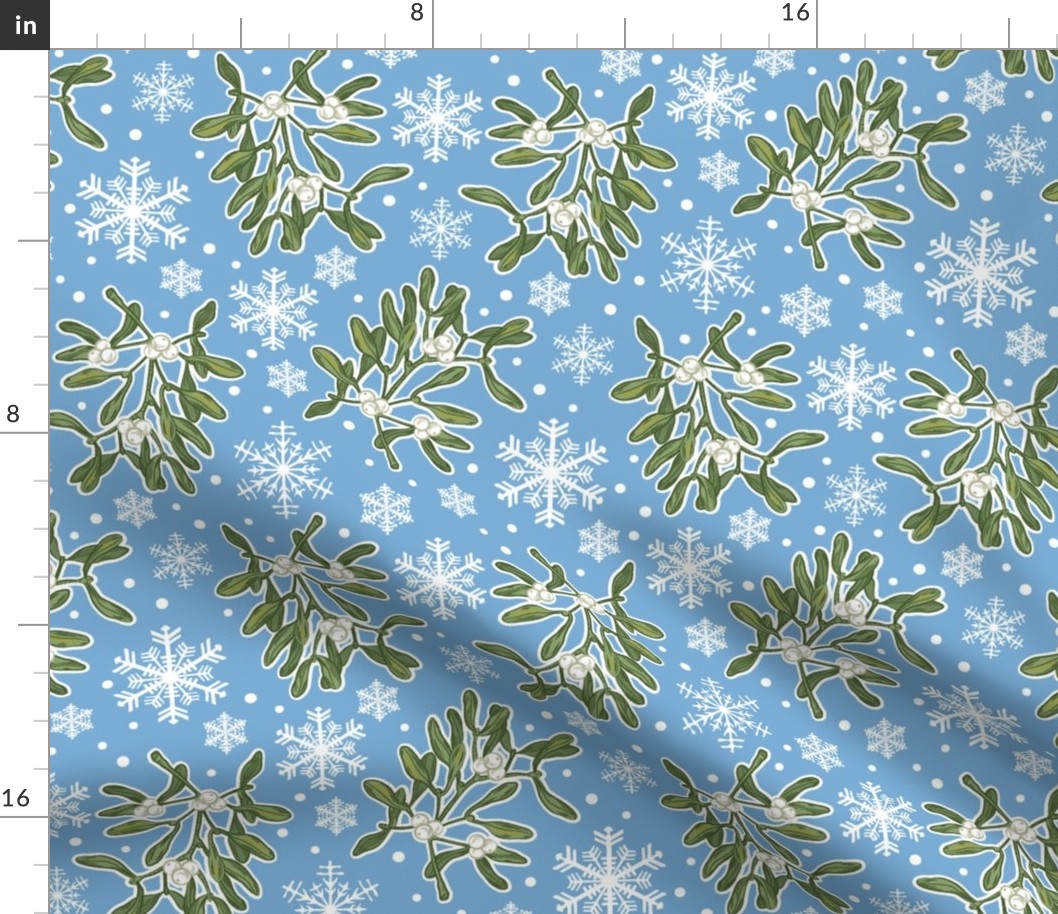 Mistletoe & Snowflakes-Blue-Small