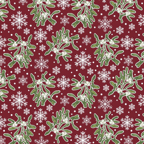 Mistletoe & Snowflakes-Burgundy-Small