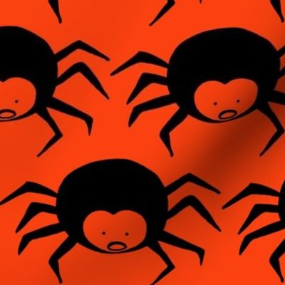 Black Spiders on Halloween Pumpkin Orange