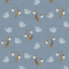 Feathery Fern Blue Grey Linen