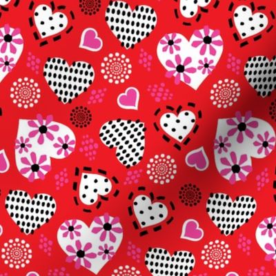Valentine Hearts & Flowers-Red