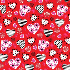 Valentine Hearts & Flowers-Red