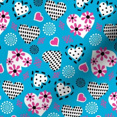 Valentine Hearts & Flowers-Turquoise