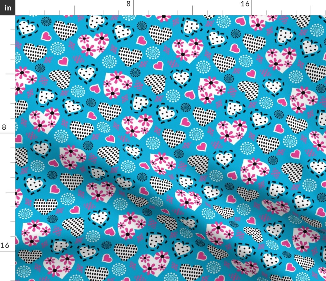 Valentine Hearts & Flowers-Turquoise