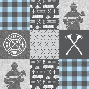 firefighter patchwork - buffalo plaid baby blue - fire dept. - LAD19