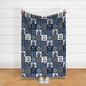 firefighter patchwork - buffalo plaid navy and dusty blue  - fire dept. - LAD19