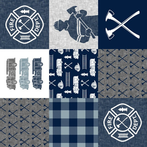 firefighter patchwork - buffalo plaid navy and dusty blue (90)  - fire dept. - LAD19