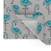 Flamingo Aqua Blue on Grey