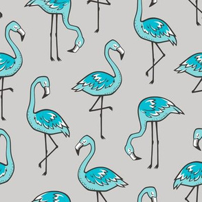 Flamingo Aqua Blue on Grey