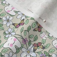 Tooth Toile Flutter Cream Pastel white flowers / Dental Small