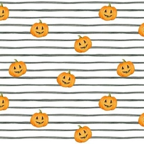 Jack-o'-lantern Halloween Pumpkins black watercolour stripes on white - small scale
