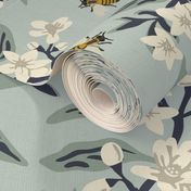 Flowers & Honey Bees - Large - Blue