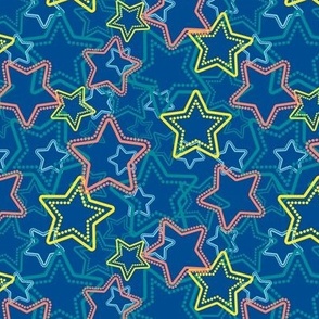 Colorful star silhouettes with dotted border