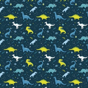 Space Dinosaurs in Blue + Lime Green - Small
