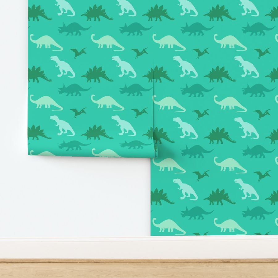 Aqua + Green Dinosaur Silhouettes