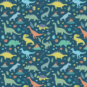 Dinosaurs on Teal 