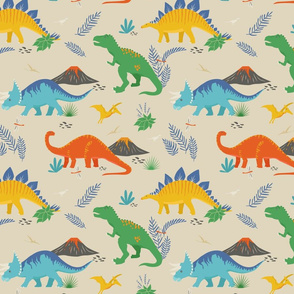 Jurassic Dinosaurs on Beige