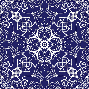 Mandala Lotus Navy + White