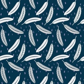 Owl Feathers- White on Midnight blue