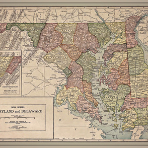 Maryland and Delaware, vintage map, large