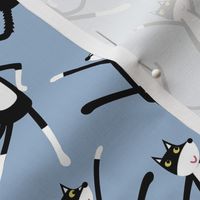 Dancing Black and White Tuxedo Cats Blue Small Scale