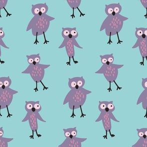 purple owls on blue by rysunki_malunki