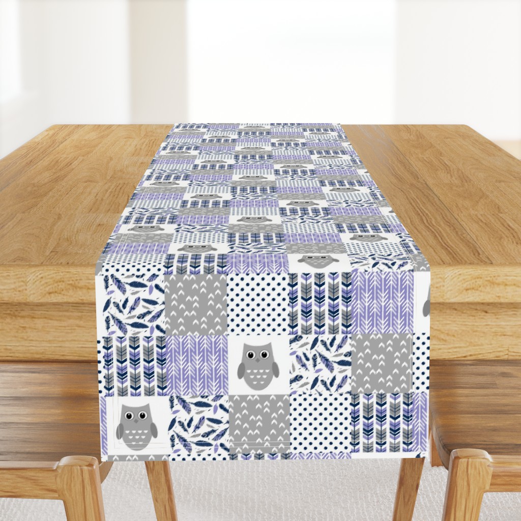 3 inch Purple Navy Grey Owl Patchwork