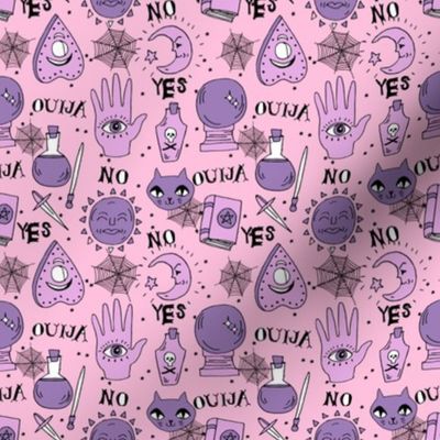 SMALL - Ouija cute halloween pattern october fall themed fabric print white purple and pink by andrea lauren