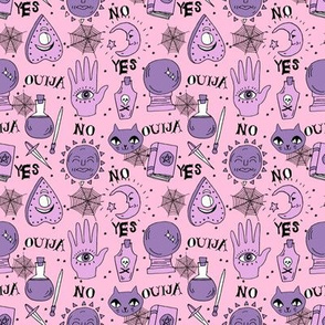 SMALL - Ouija cute halloween pattern october fall themed fabric print white purple and pink by andrea lauren