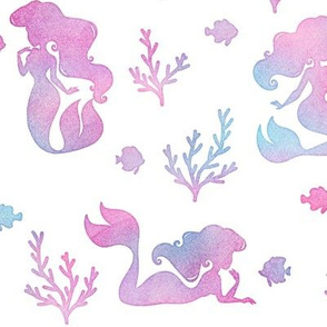 Magical Mermaid Pattern with Fish & Coral in Watercolor