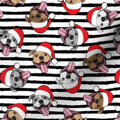 Christmas Pit bulls - Santa hats - pitties - black stripes toss - Christmas dogs - LAD19