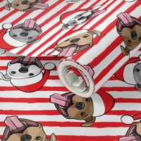 Christmas Pit bulls - Santa hats - pitties - red stripes toss - Christmas dogs - LAD19