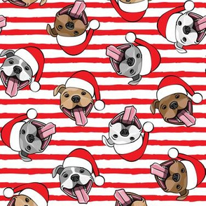Christmas Pit bulls - Santa hats - pitties - red stripes toss - Christmas dogs - LAD19