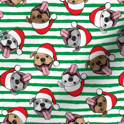 Christmas Pit bulls - Santa hats - pitties - green stripes toss - Christmas dogs - LAD19