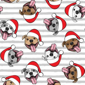 Christmas Pit bulls - Santa hats - pitties - grey stripes - Christmas dogs - LAD19