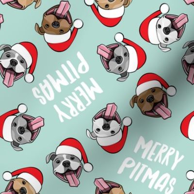 Merry Pitmas - pit bull Santa hats - pitties - mint toss - Christmas dogs - LAD19