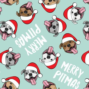 Merry Pitmas - pit bull Santa hats - pitties - mint toss - Christmas dogs - LAD19