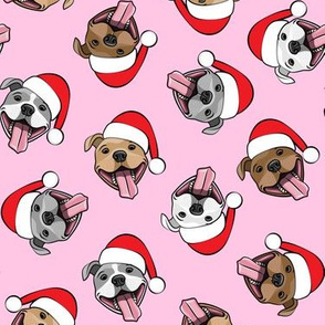 Christmas Pit bulls - Santa hats - pitties - pink toss - Christmas dogs - LAD19