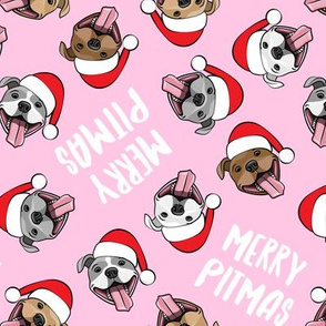 Merry Pitmas - pit bull Santa hats - pitties - pink toss - Christmas dogs - LAD19