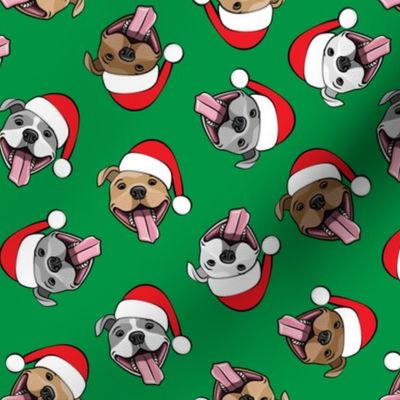 Christmas Pit bulls - Santa hats - pitties - green toss - Christmas dogs - LAD19