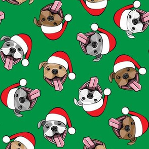 Christmas Pit bulls - Santa hats - pitties - green toss - Christmas dogs - LAD19