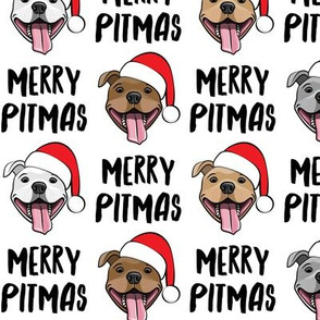 Merry Pitmas - pit bull Santa hats - pitties - white - Christmas dogs - LAD19