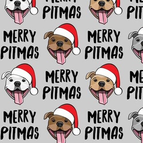 Merry Pitmas - pit bull Santa hats - pitties - grey - Christmas dogs - LAD19