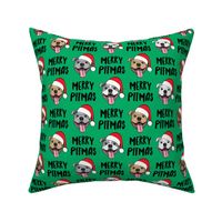 Merry Pitmas - pit bull Santa hats - pitties - green w/ black - Christmas dogs - LAD19