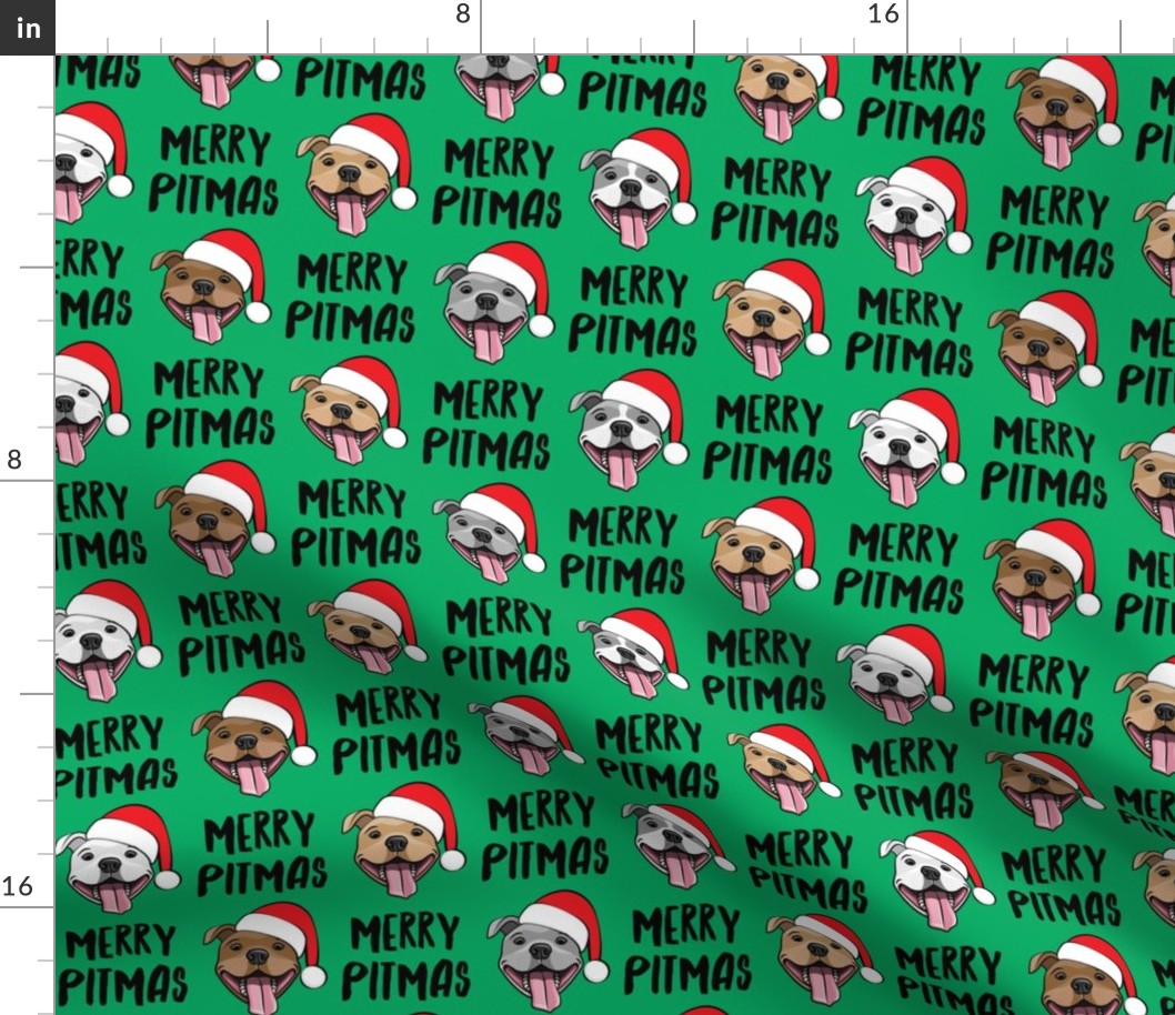 Merry Pitmas - pit bull Santa hats - pitties - green w/ black - Christmas dogs - LAD19